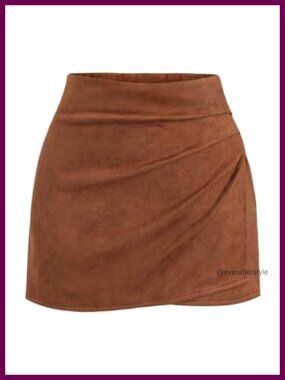 Faux Suede High Waist Ruched Wrap Mini Skirt Bodycon Women